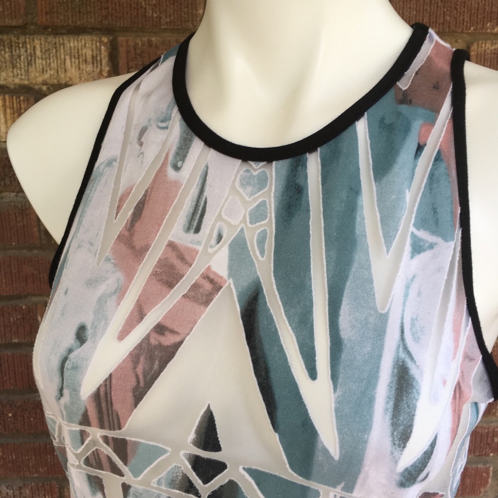 MOSSIMO Pink Teal Grey Burn-out tunic top Sheer-S